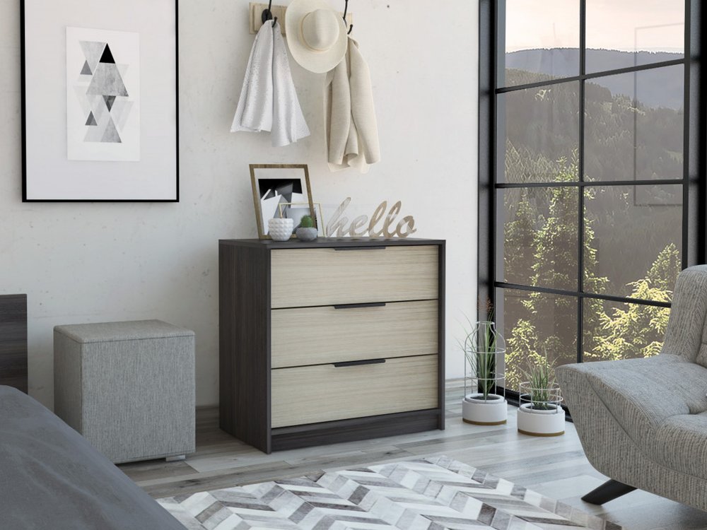 28" Brown And Black Three Drawer Dresser