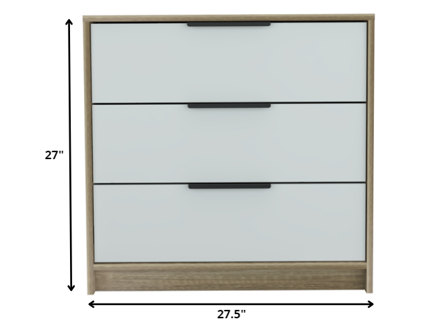 28" Brown And White Three Drawer Dresser