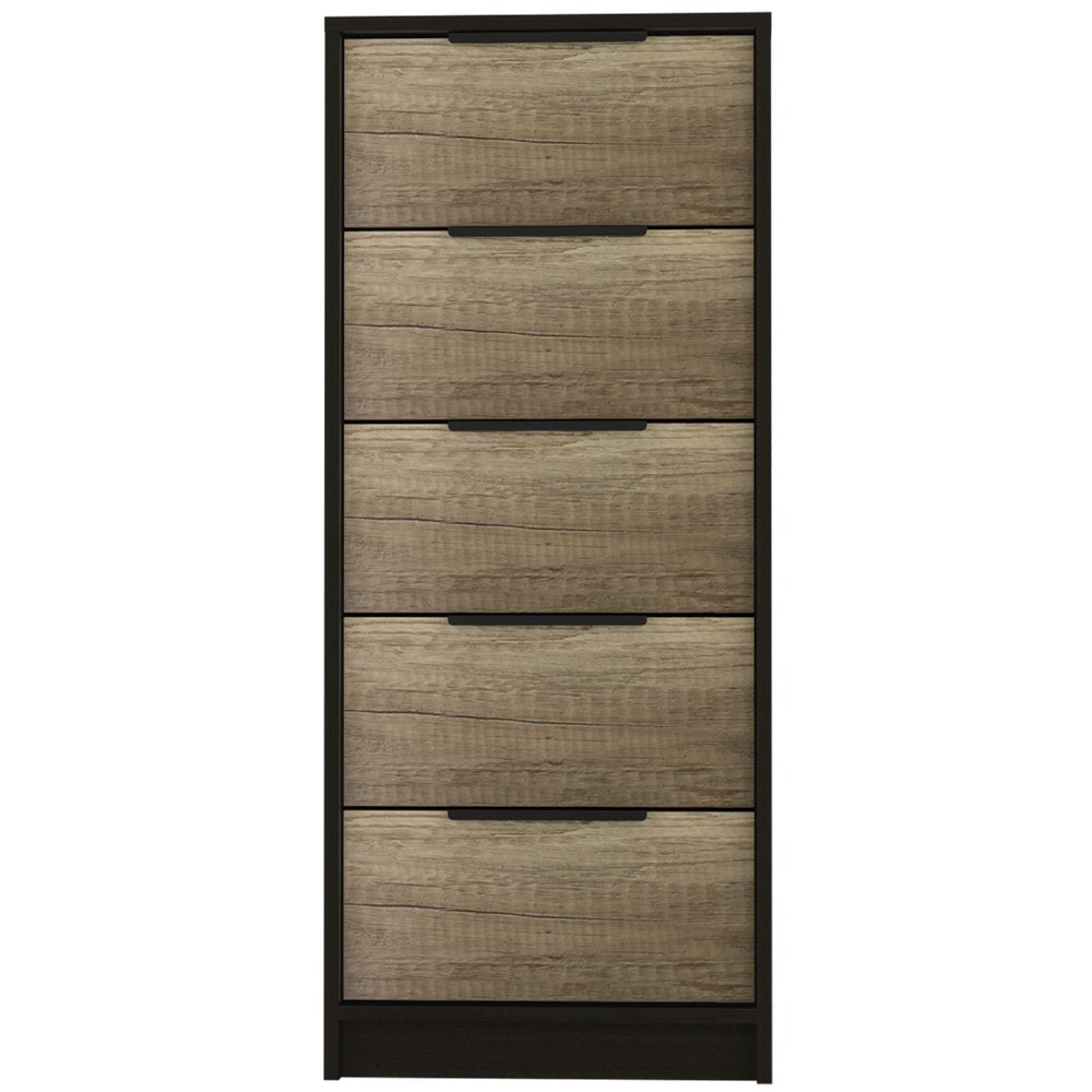 18" Black And Brown Wood Five Drawer Dresser