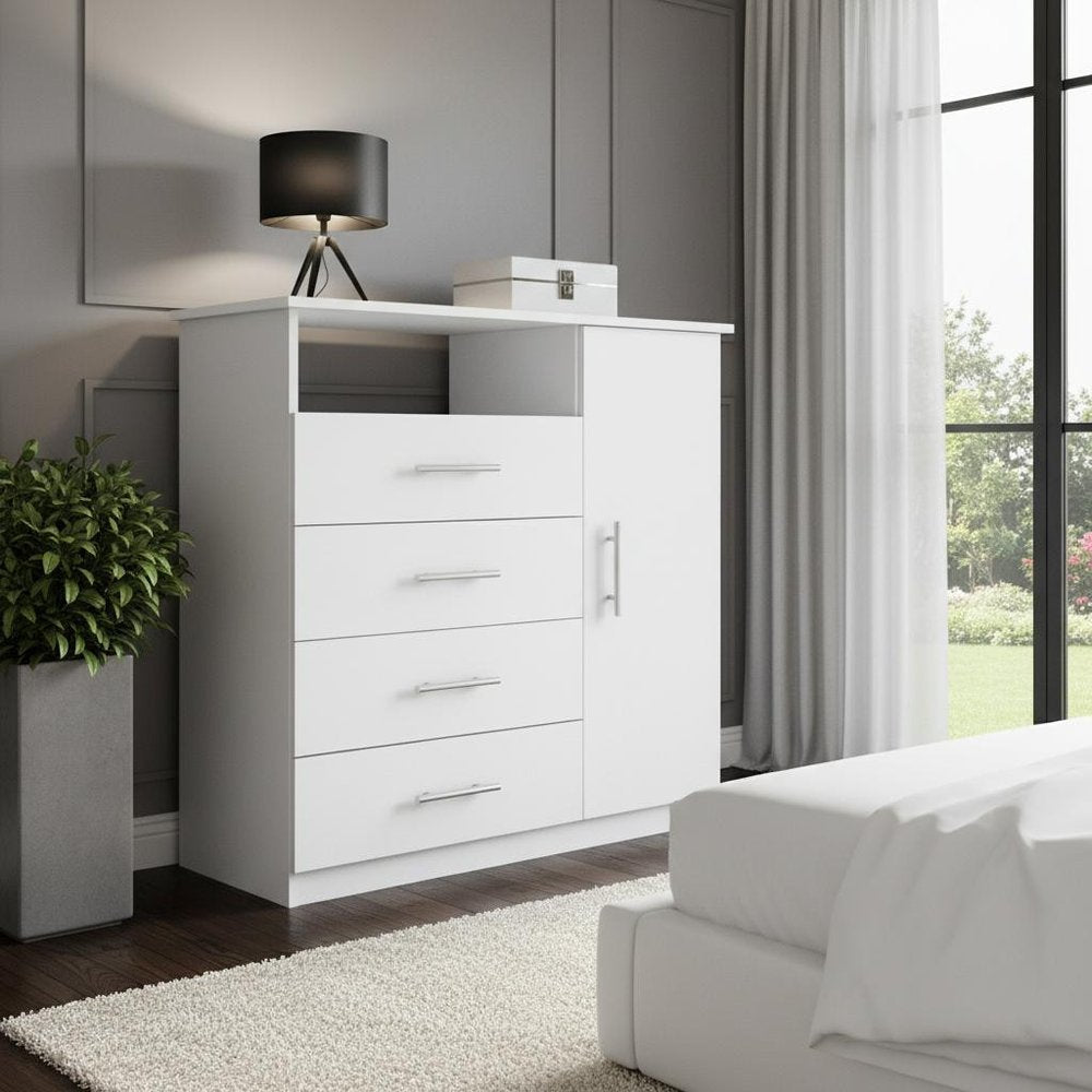 36" White Manufactured Wood Four Drawer Combo Dresser