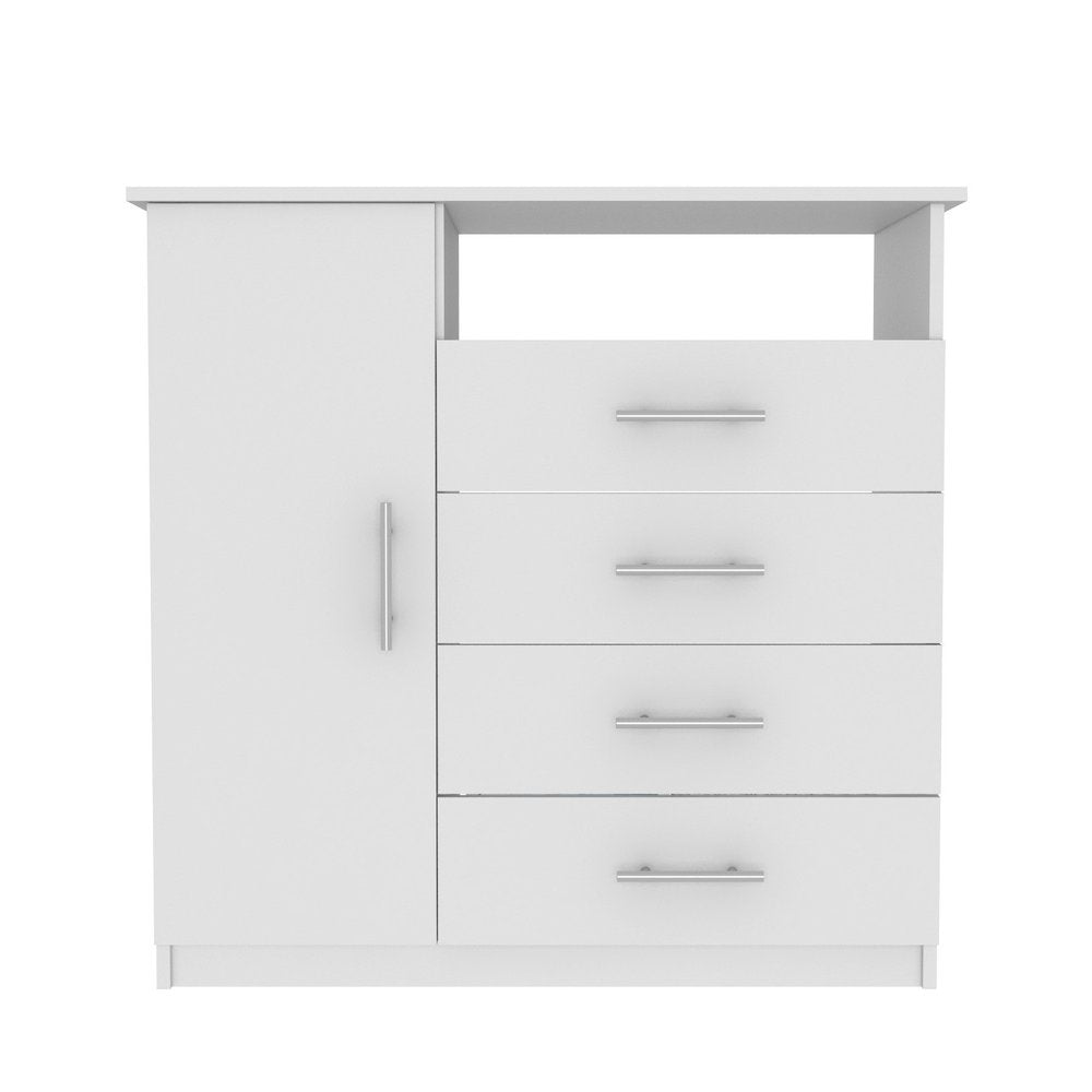 36" White Manufactured Wood Four Drawer Combo Dresser