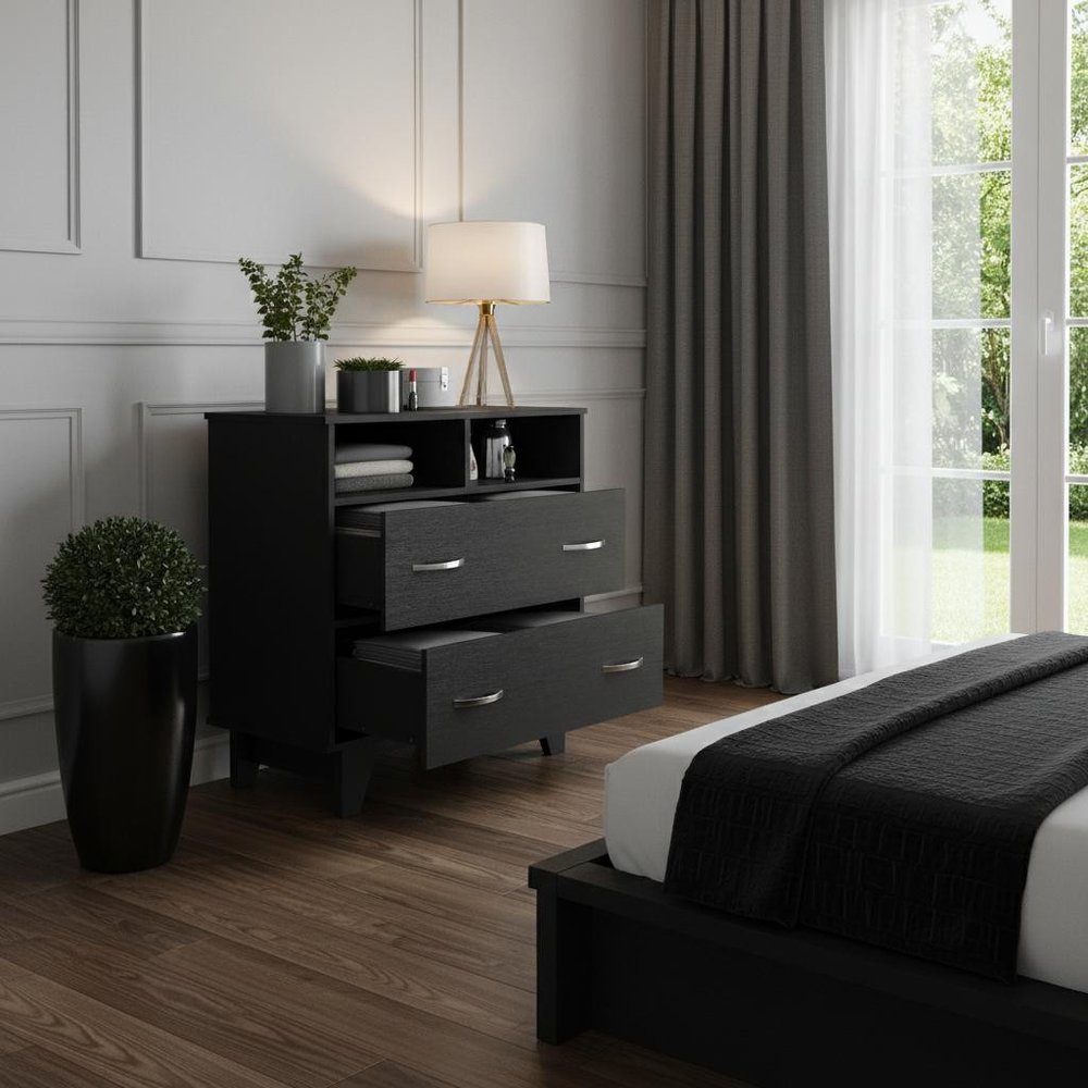 32" Black Manufactured Wood Two Drawer Dresser