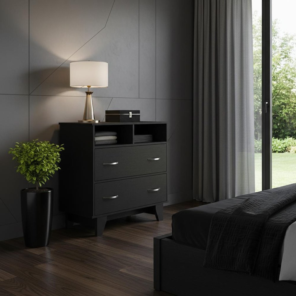 32" Black Manufactured Wood Two Drawer Dresser