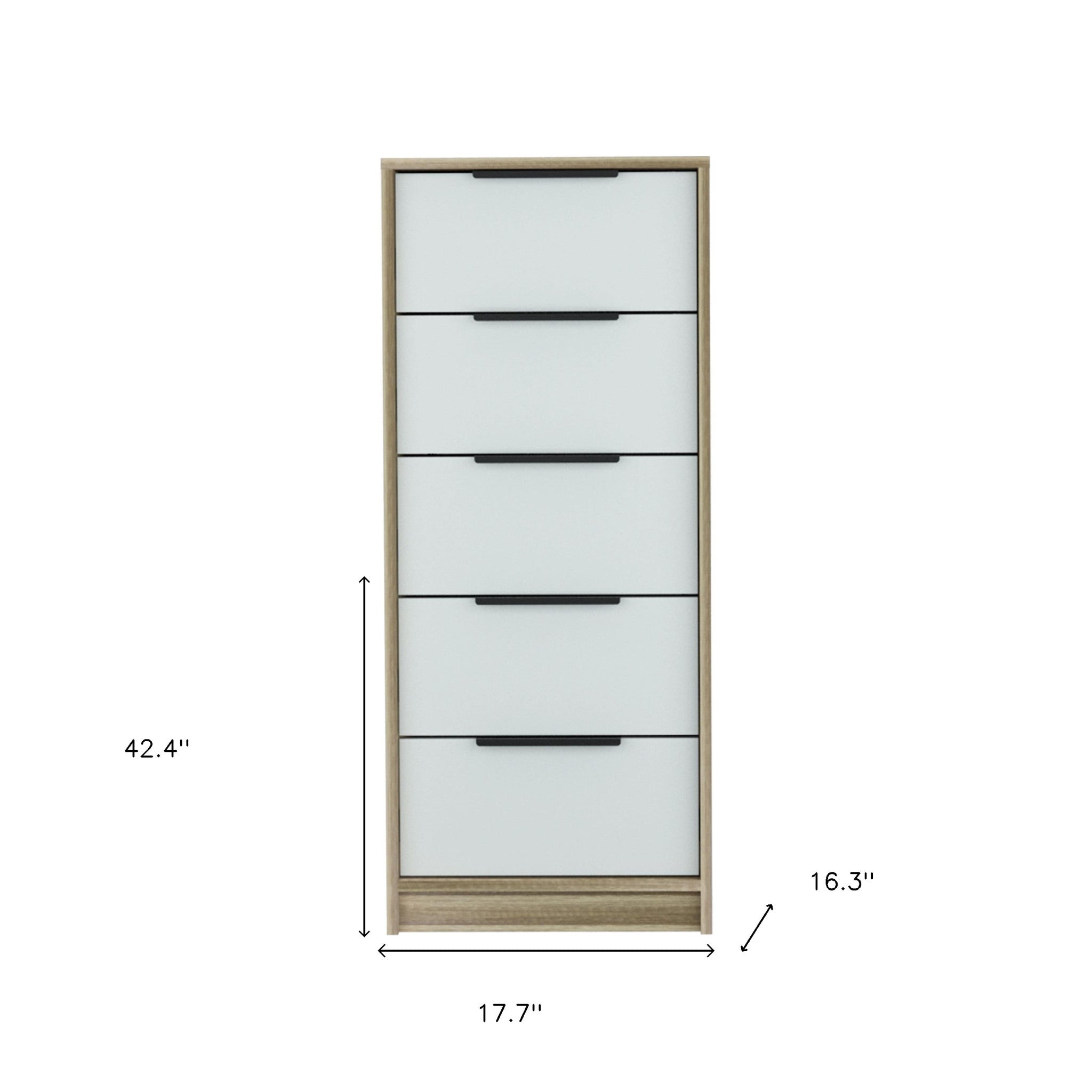 18" Brown And White Five Drawer Chest