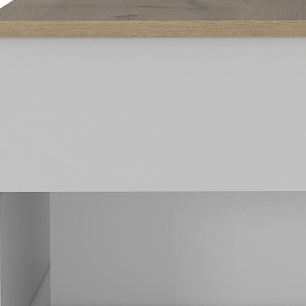 22" White And Light Oak Manufactured Wood Rectangular Coffee Table With Drawer