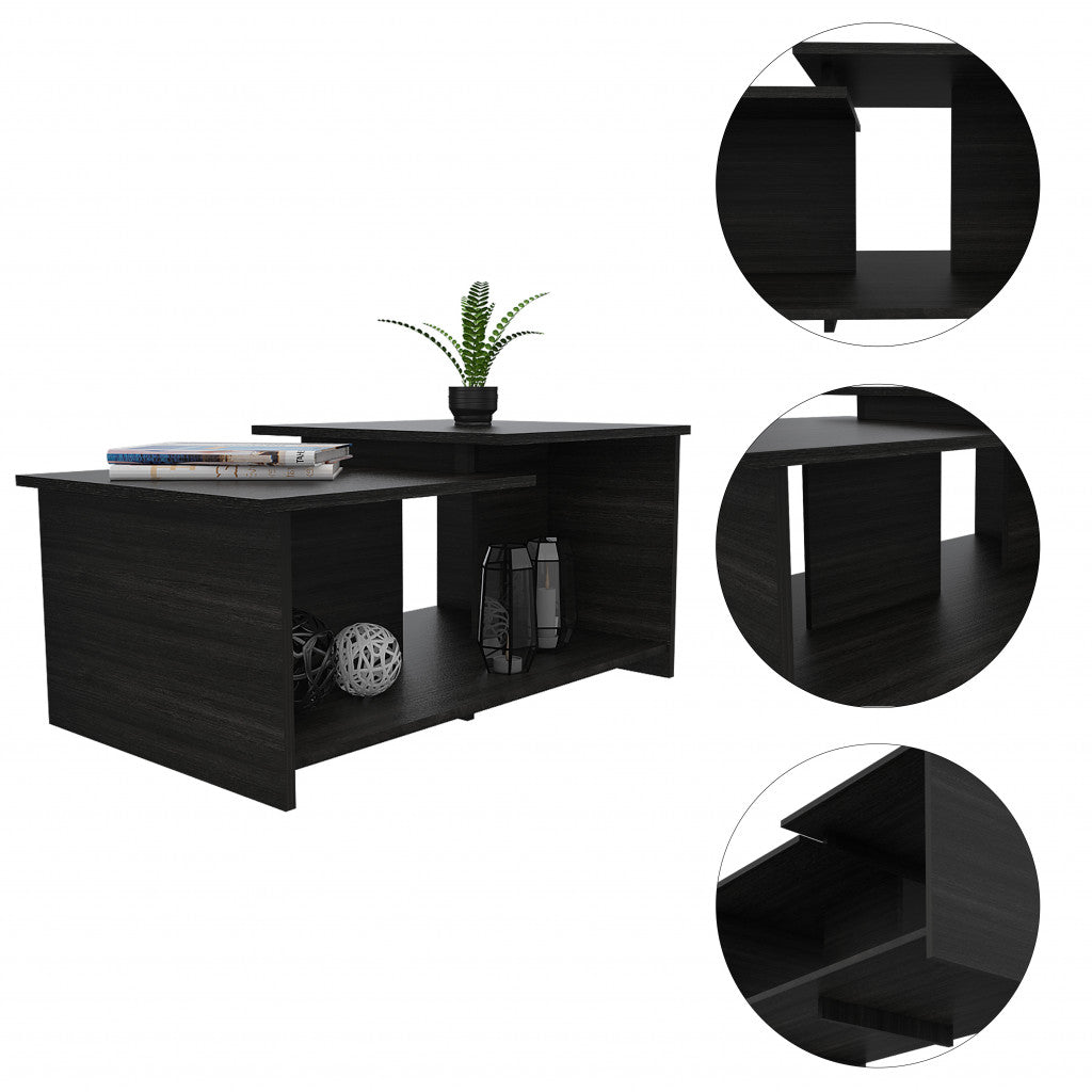 35" Black Wood Abstract Coffee Table