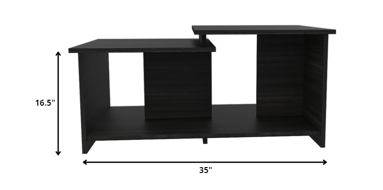 35" Black Wood Abstract Coffee Table