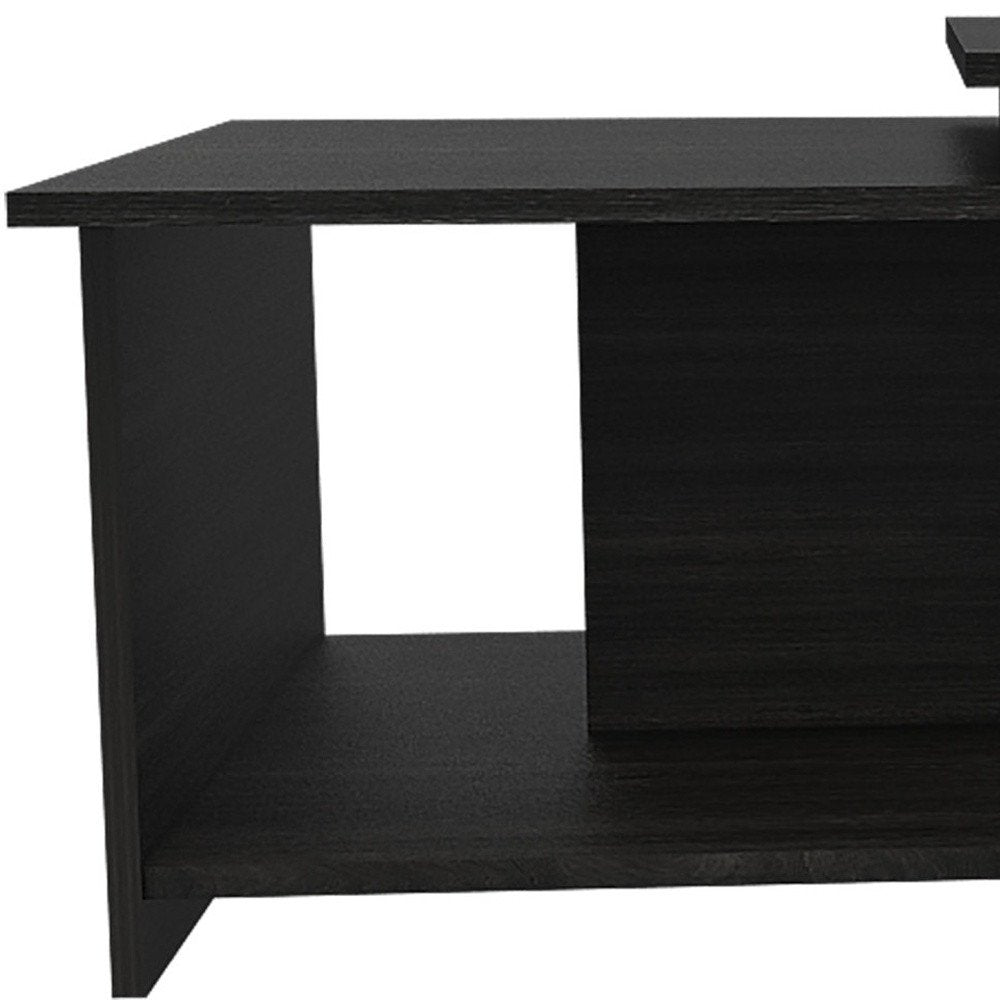 35" Black Wood Abstract Coffee Table