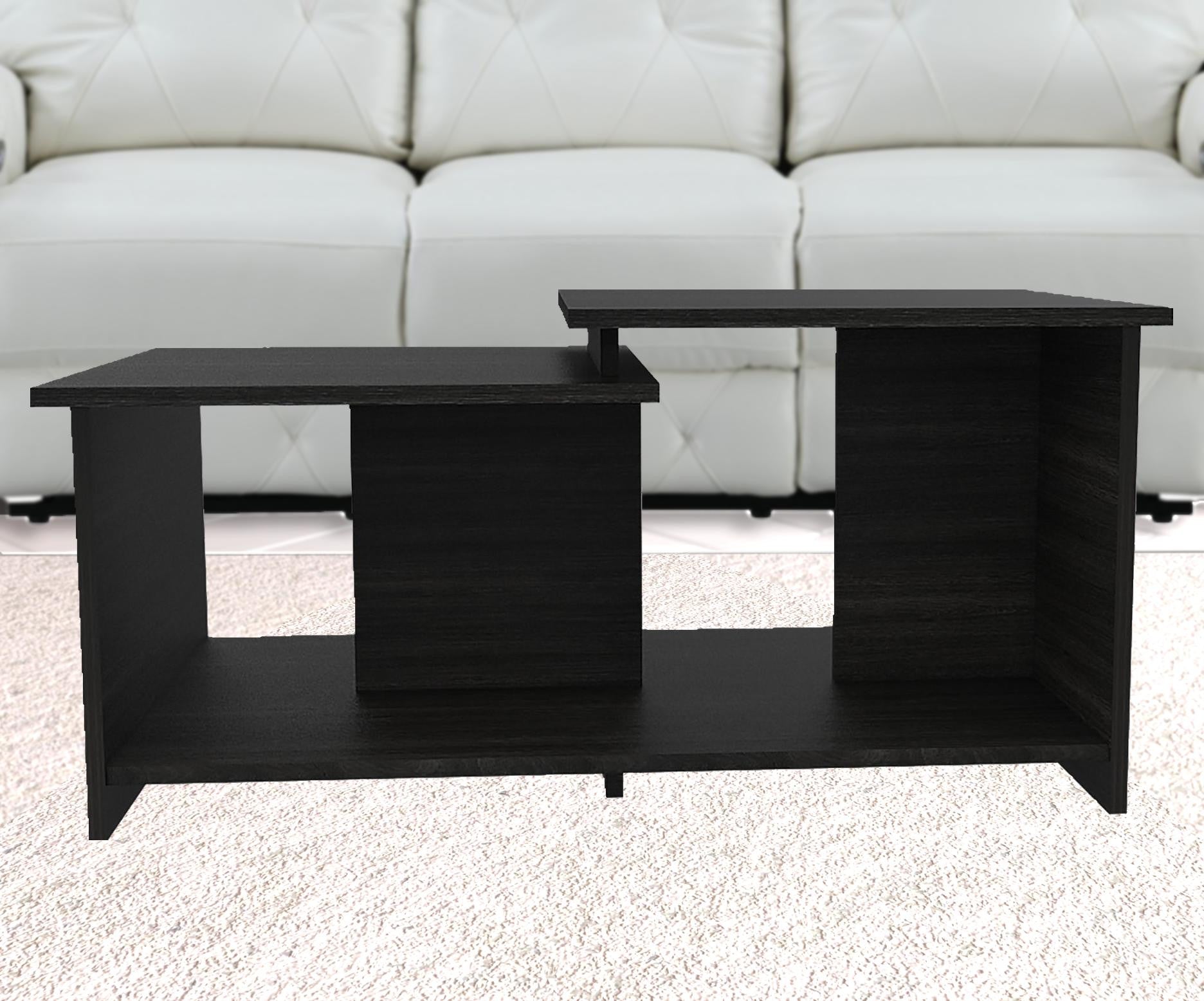 35" Black Wood Abstract Coffee Table