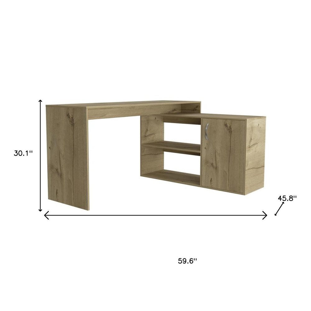 60" Natural L Shape Computer Desk With Three Drawers