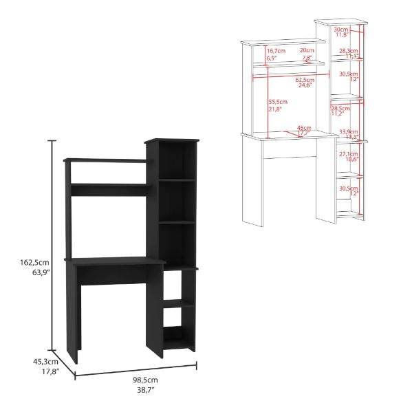 Modern Black  Office Desk with Storage Cabinet