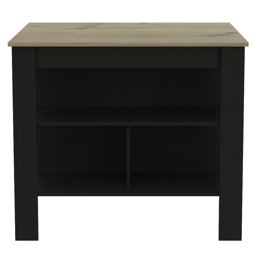 41" Natural And Black Wood Kitchen Island With Storage