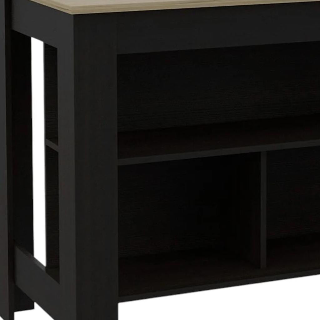 41" Natural And Black Wood Kitchen Island With Storage