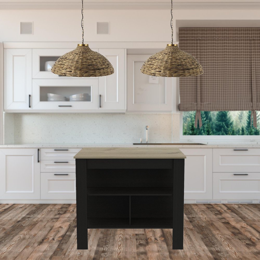 Black and Natural 41" Kitchen Island With Storage