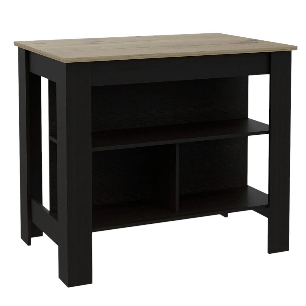 41" Natural And Black Wood Kitchen Island With Storage