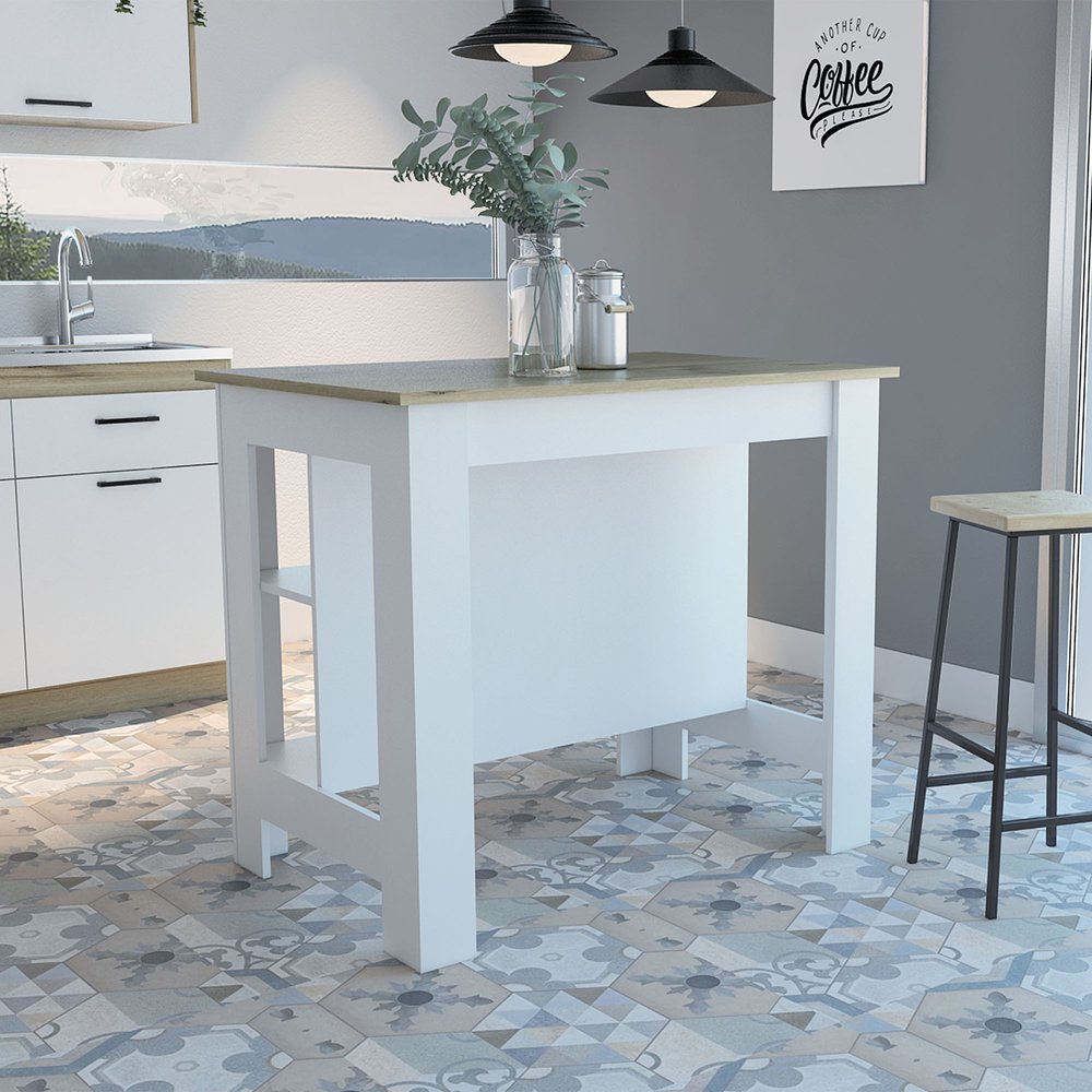 White and Brown 41" Kitchen Island With Storage