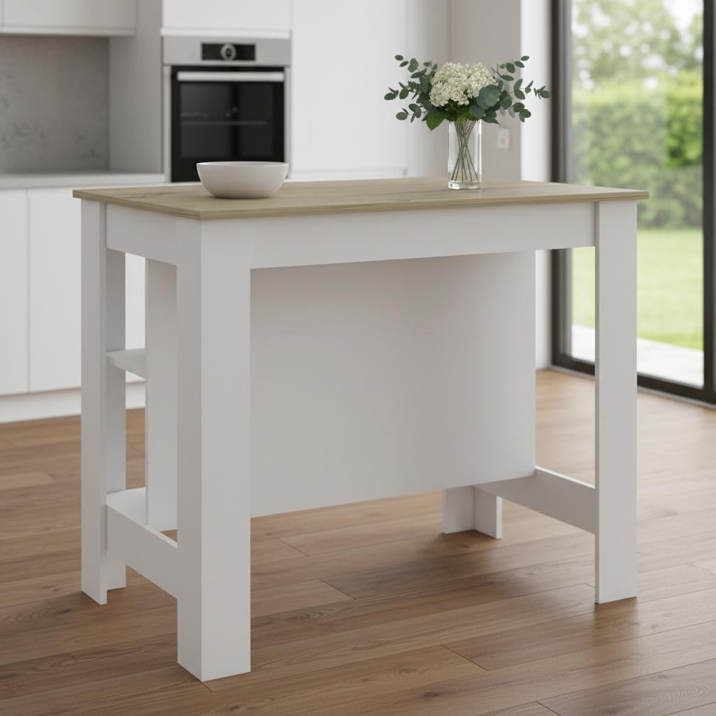 41" Brown And White Wood Kitchen Island With Storage