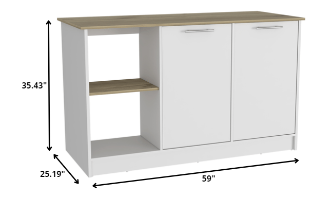 Sleek and Modern White and Light Oak Kitchen Island