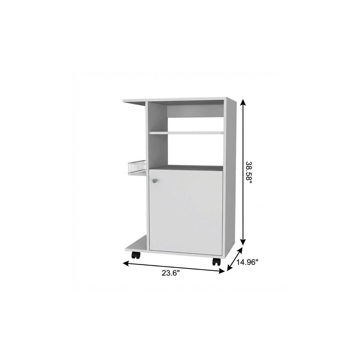 24" White Wood Flat Door Rolling Kitchen Cart With Storage