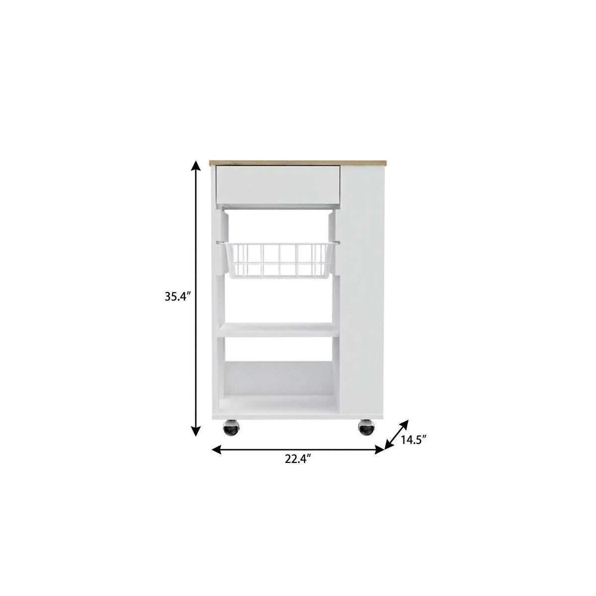 22" Brown And White Wood Rolling Kitchen Cart With Storage