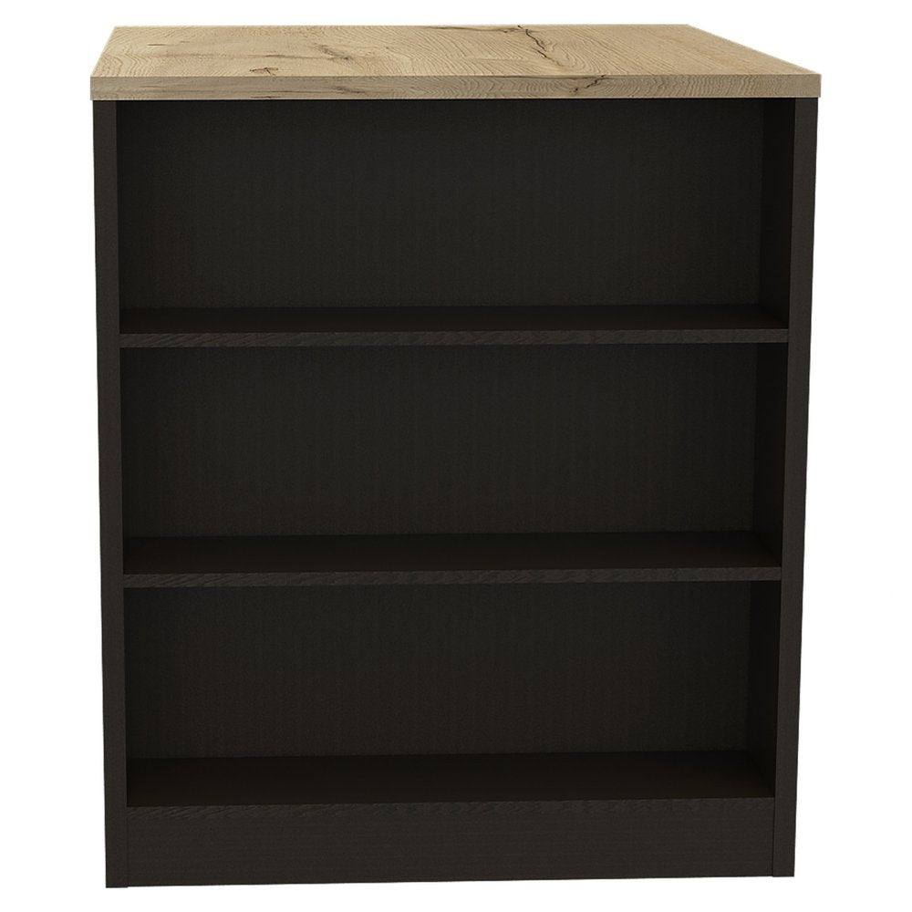 36" Natural and Black Wood Kitchen Island With Storage