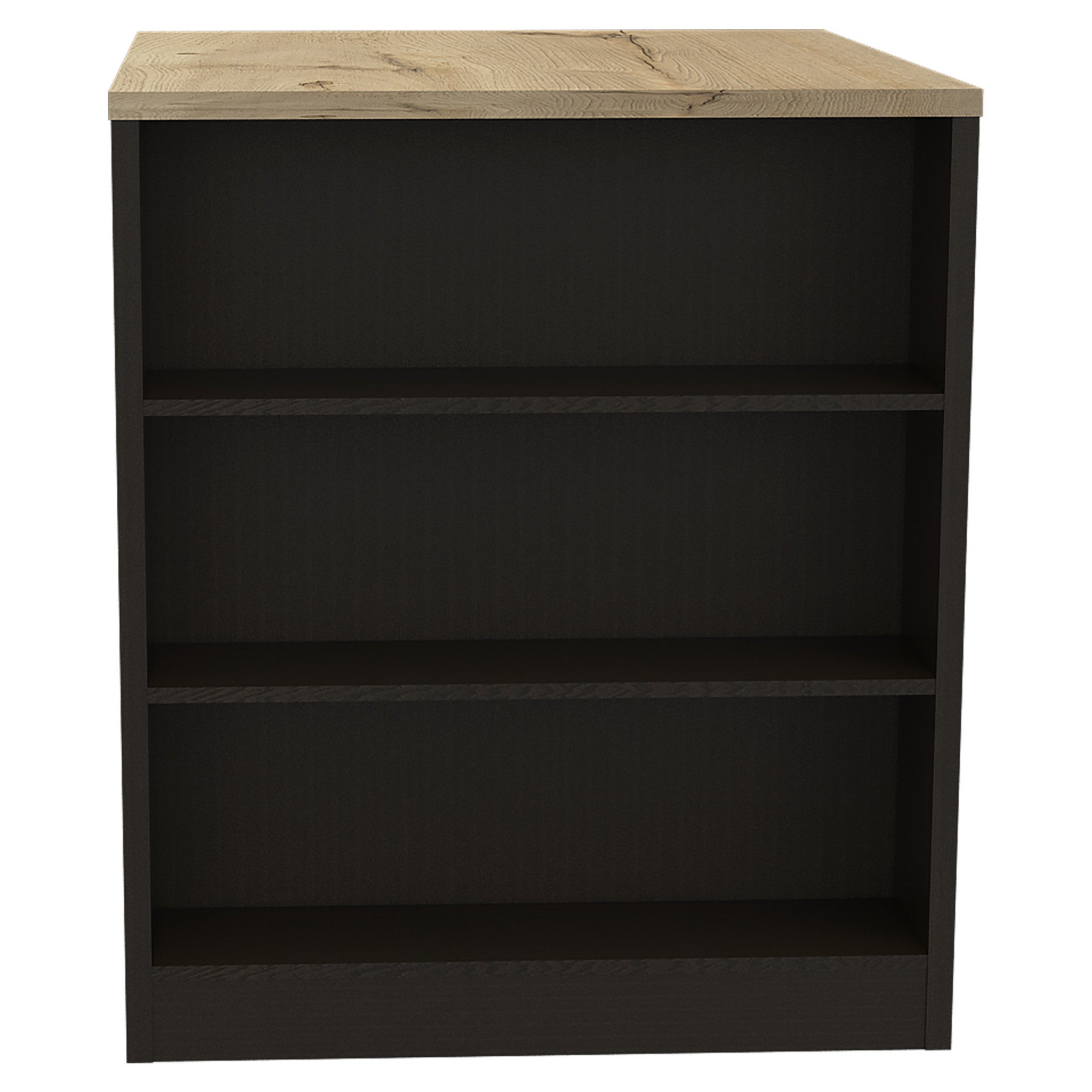 36" Natural and Black Wood Kitchen Island With Storage