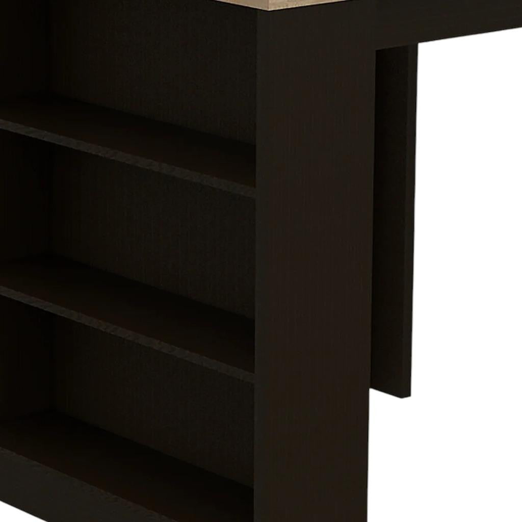 36" Natural and Black Wood Kitchen Island With Storage