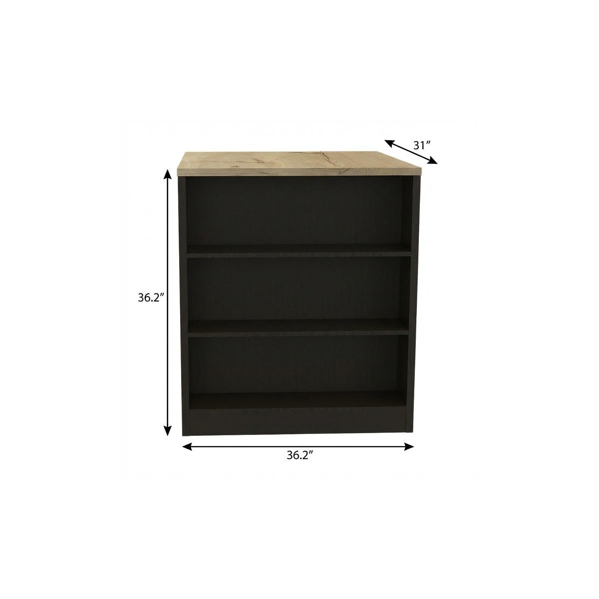 36" Natural and Black Wood Kitchen Island With Storage