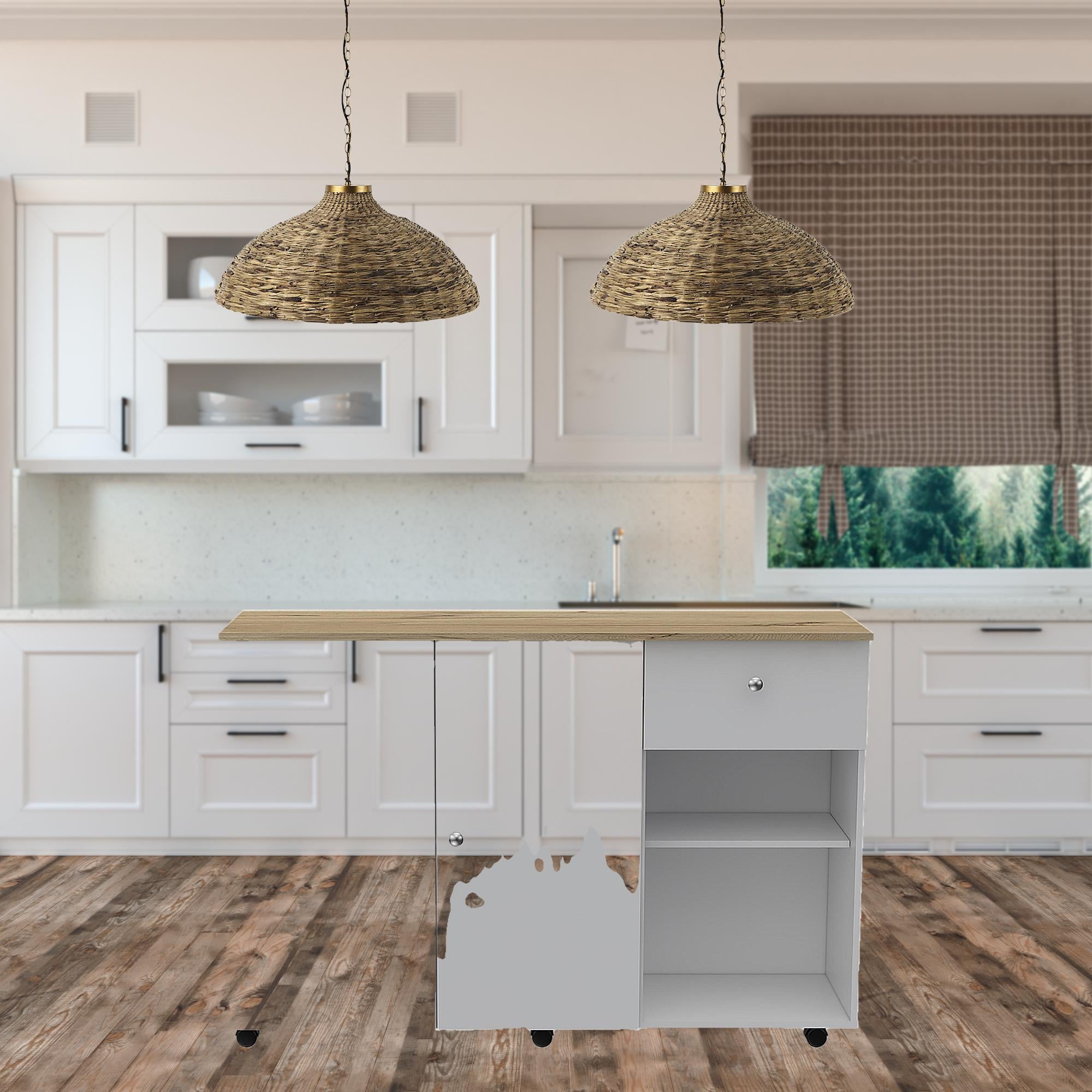 Sleek and Modern White Pine Kitchen Island Cart