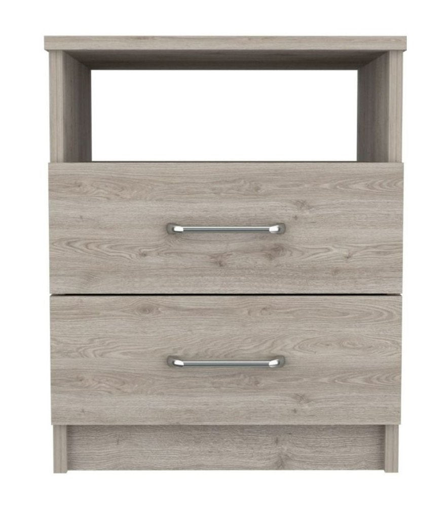 20" Light Gray Wood Two Drawer Nightstand