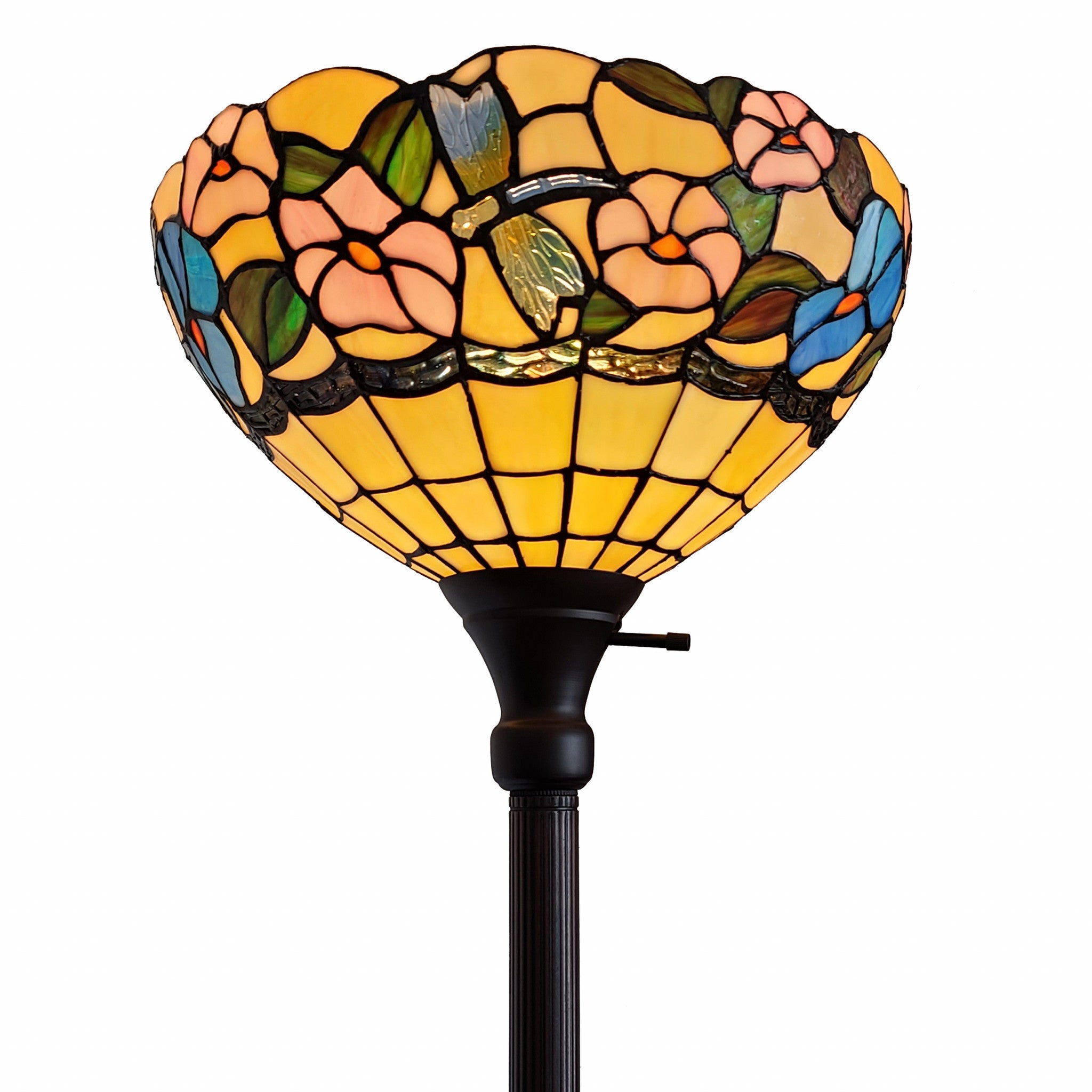 70" Brown Traditional Shaped Floor Lamp With Green And Brown Tiffany Glass Bowl Shade