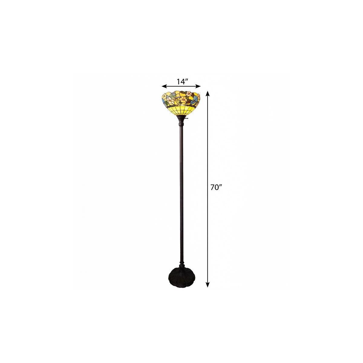 70" Green And Black Floor Lamp With Green Glass Bowl Shade
