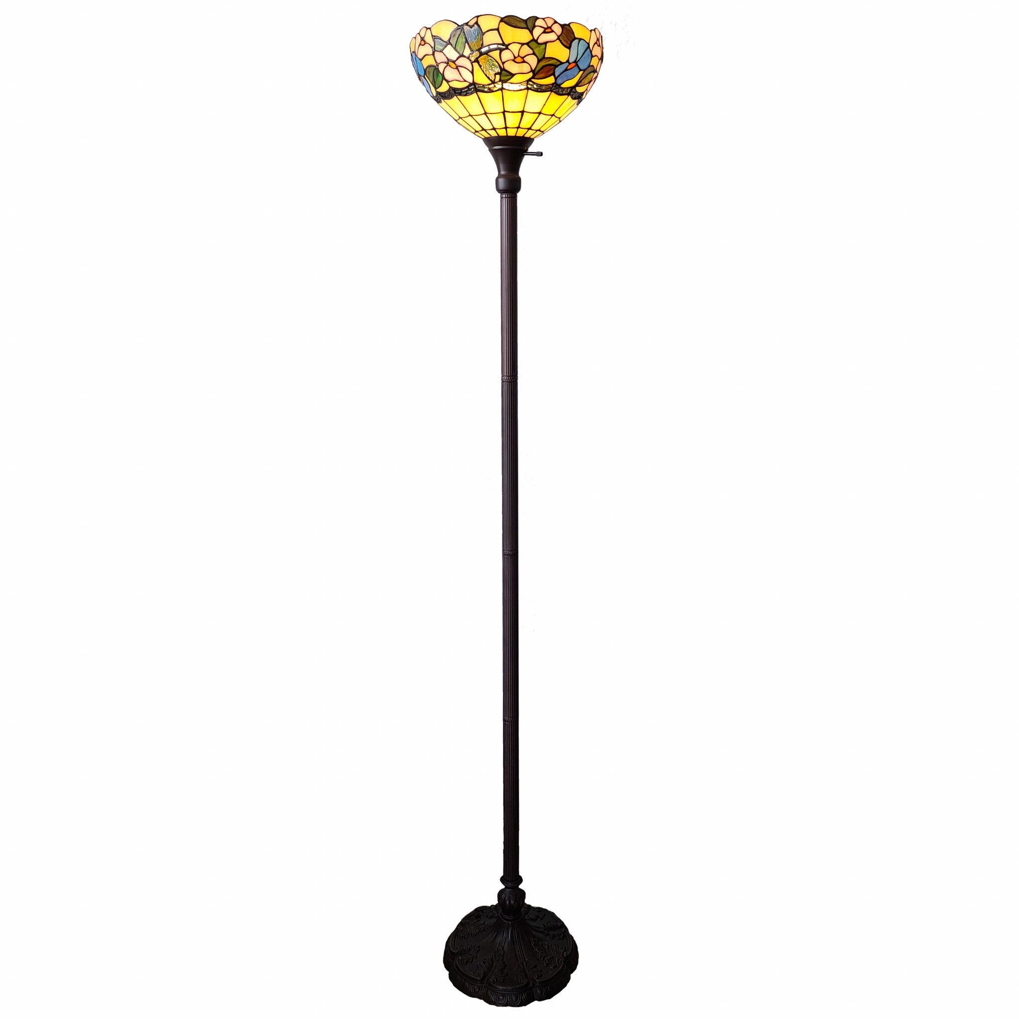 70" Green And Black Floor Lamp With Green Glass Bowl Shade