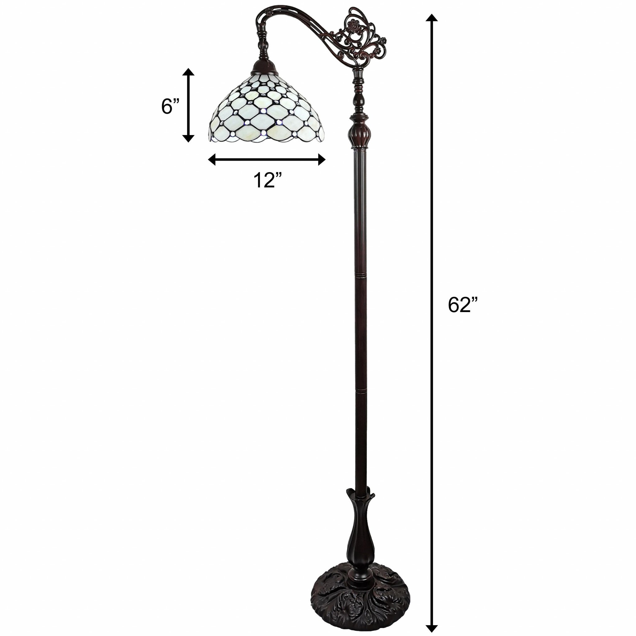 62" Brown And White Metal Floor Lamp With White Glass Bowl Shade