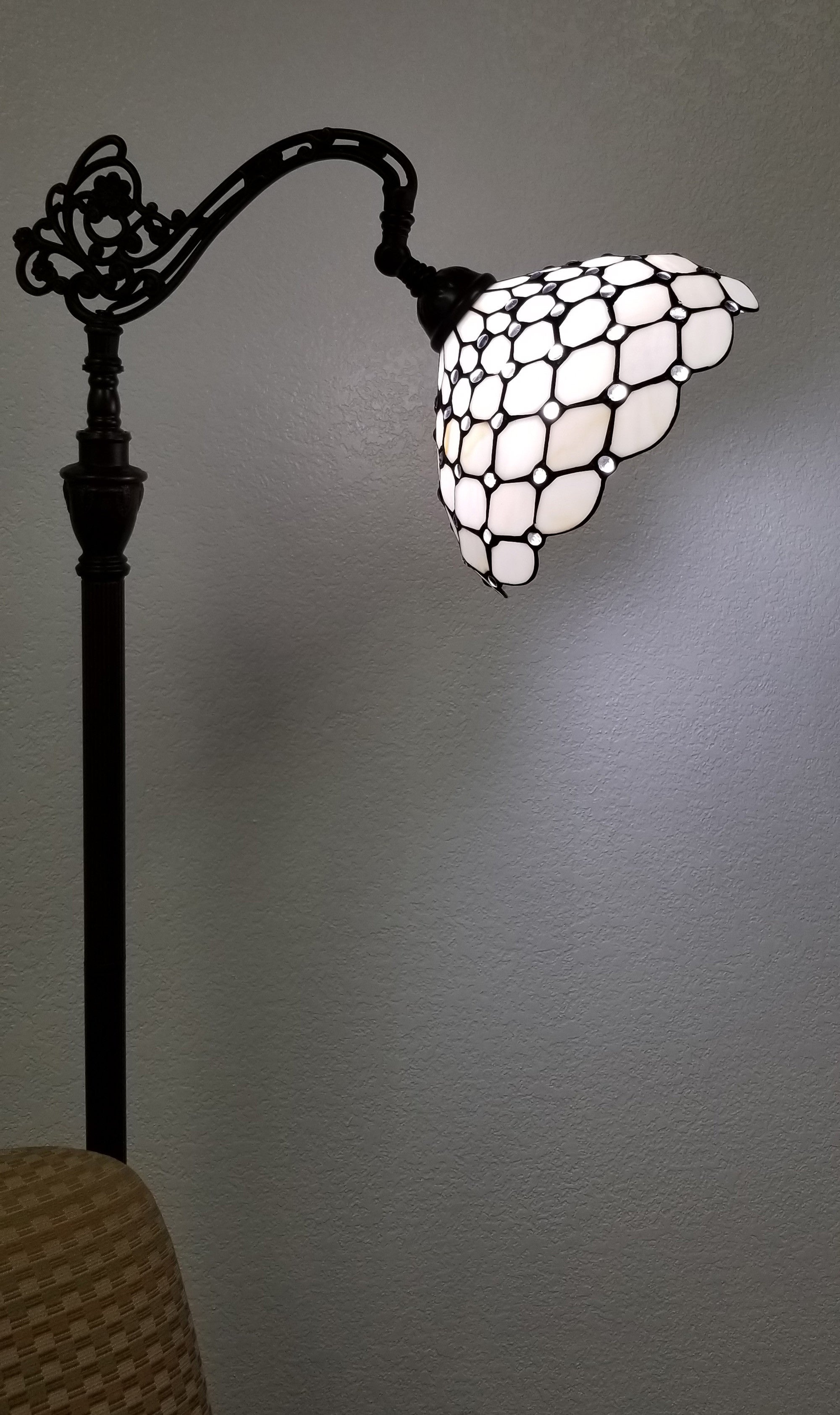 62" Brown And White Metal Floor Lamp With White Glass Bowl Shade