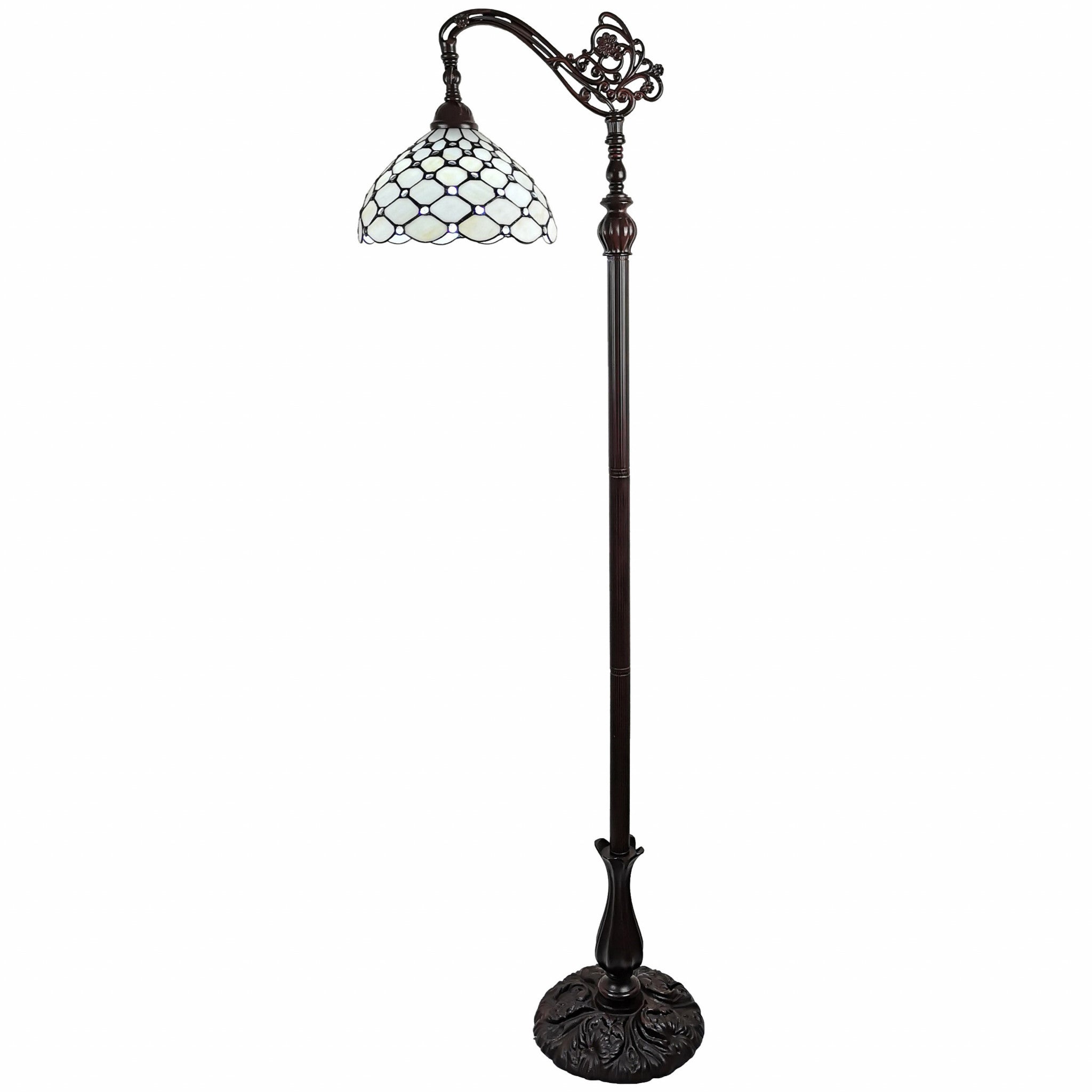 62" Brown And White Metal Floor Lamp With White Glass Bowl Shade