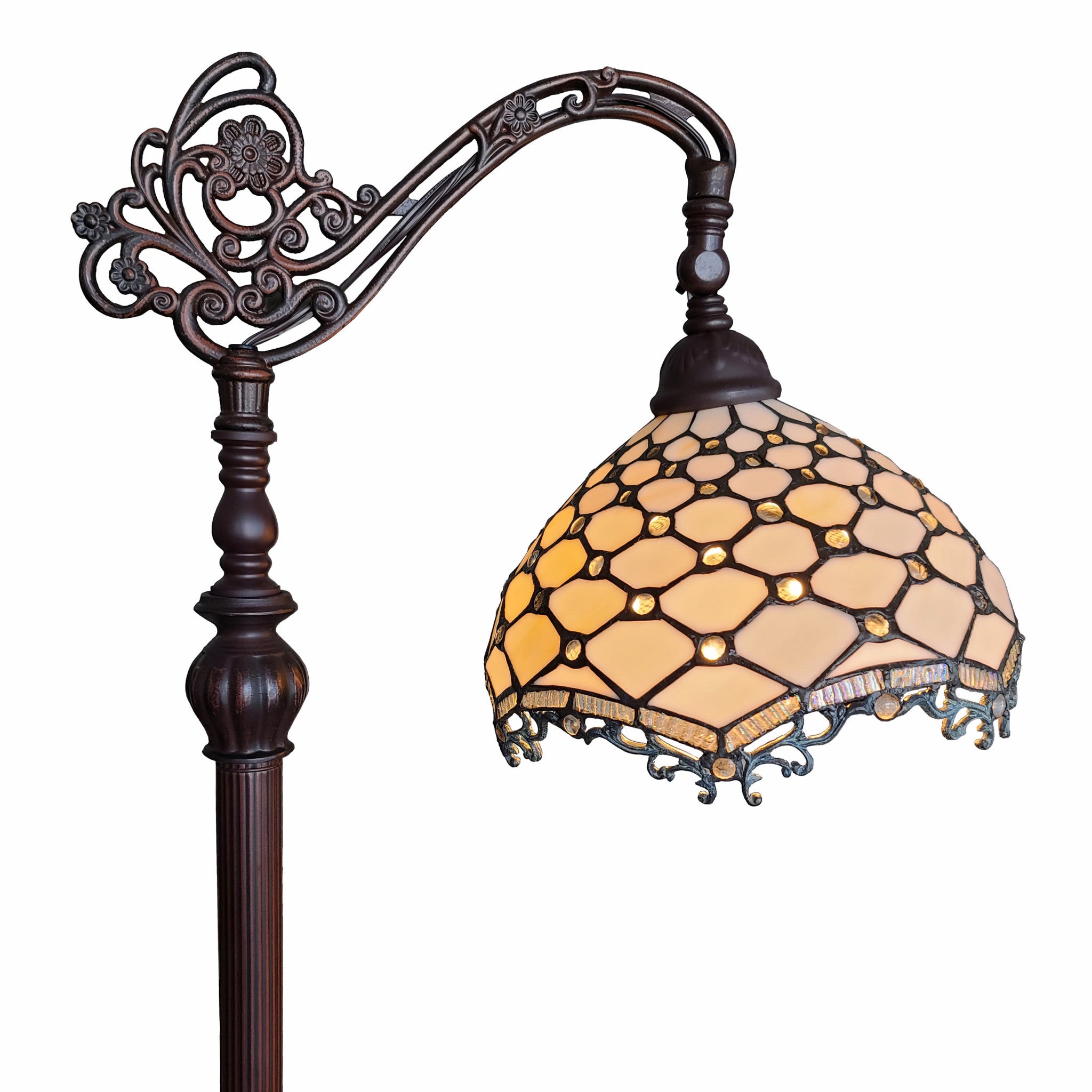 62" Brown And White Floor Lamp With White Glass Bowl Shade