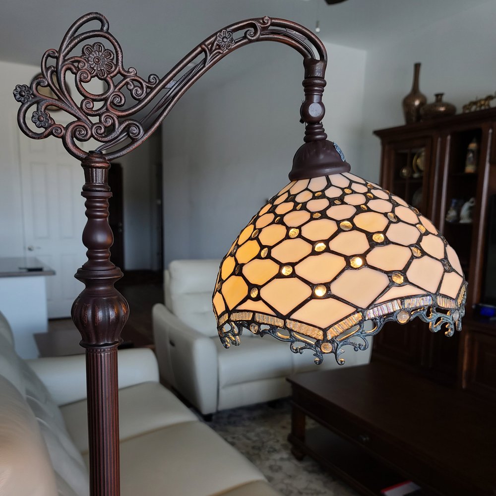 62" Brown And White Floor Lamp With White Glass Bowl Shade