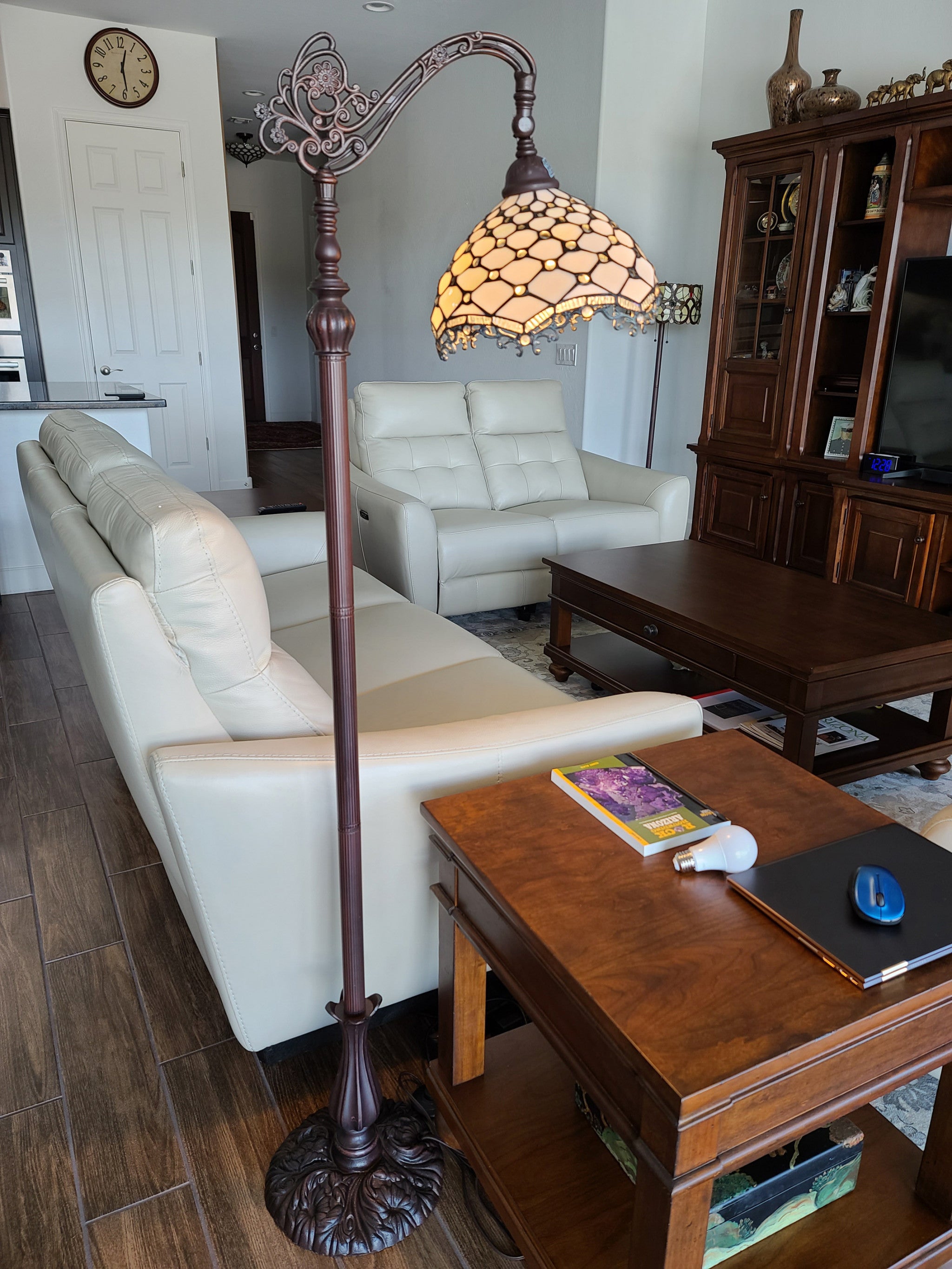 62" Brown And White Floor Lamp With White Glass Bowl Shade