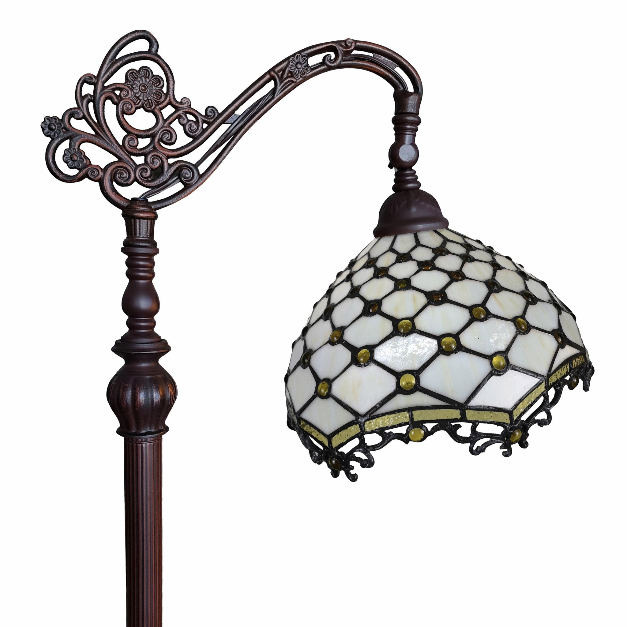 62" Brown And White Floor Lamp With White Glass Bowl Shade