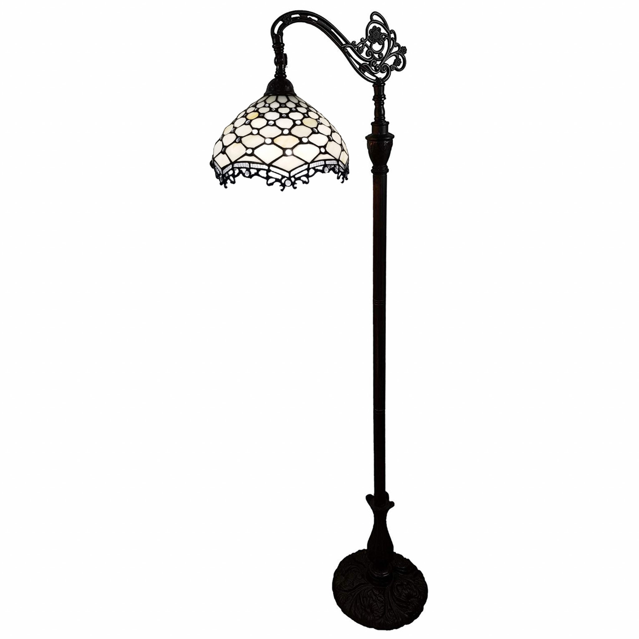 62" Brown And White Floor Lamp With White Glass Bowl Shade