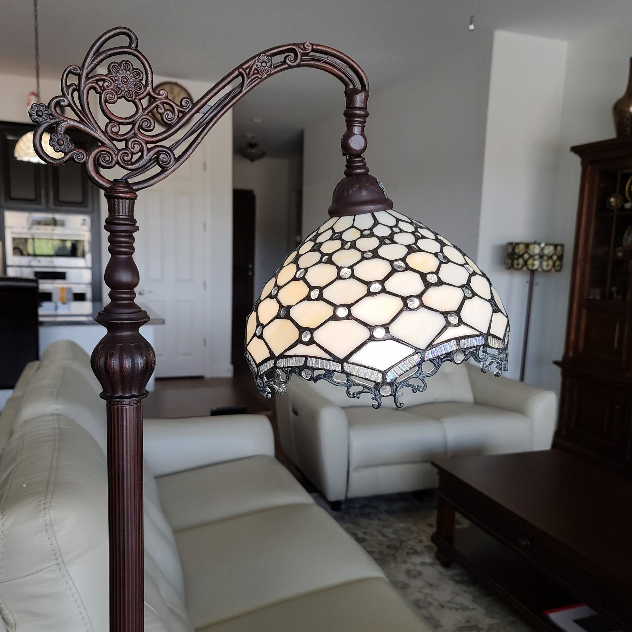 62" Brown And White Floor Lamp With White Glass Bowl Shade