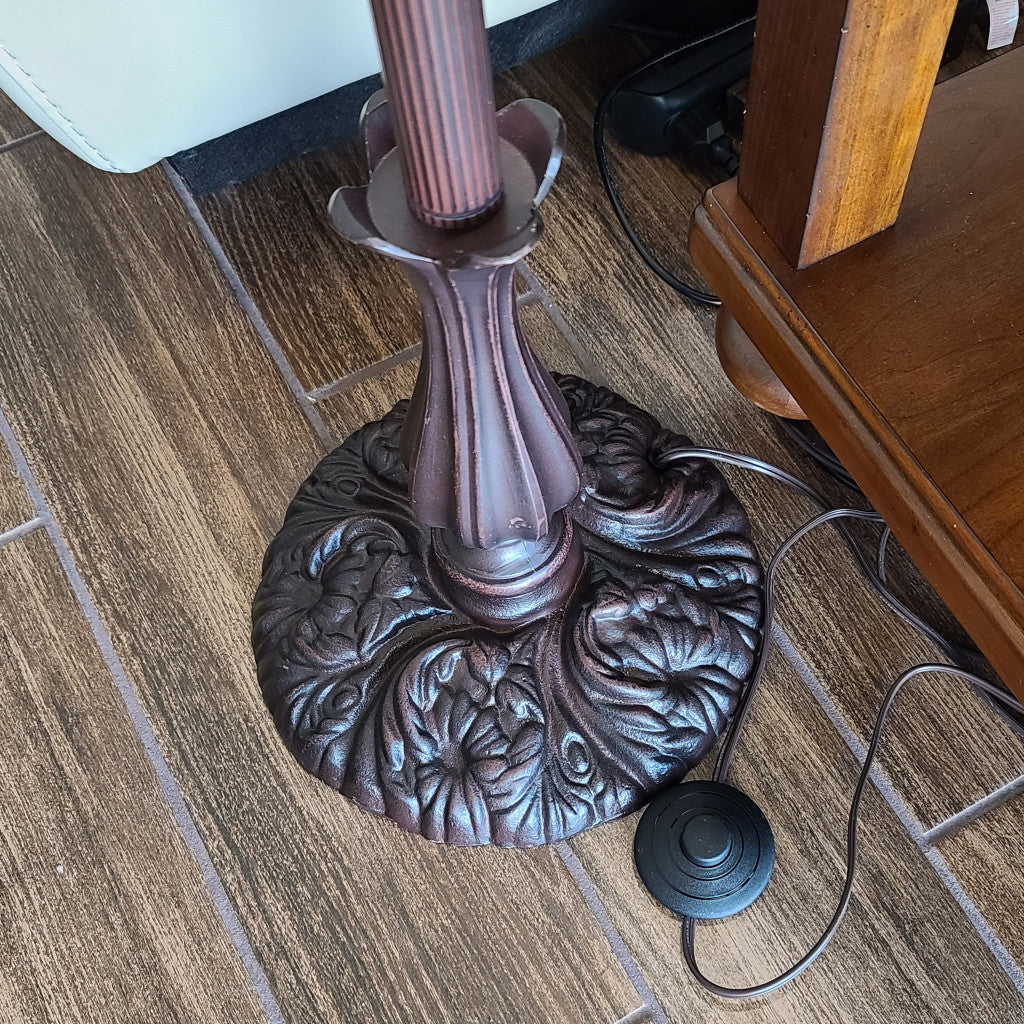 62" Brown And White Floor Lamp With White Glass Bowl Shade