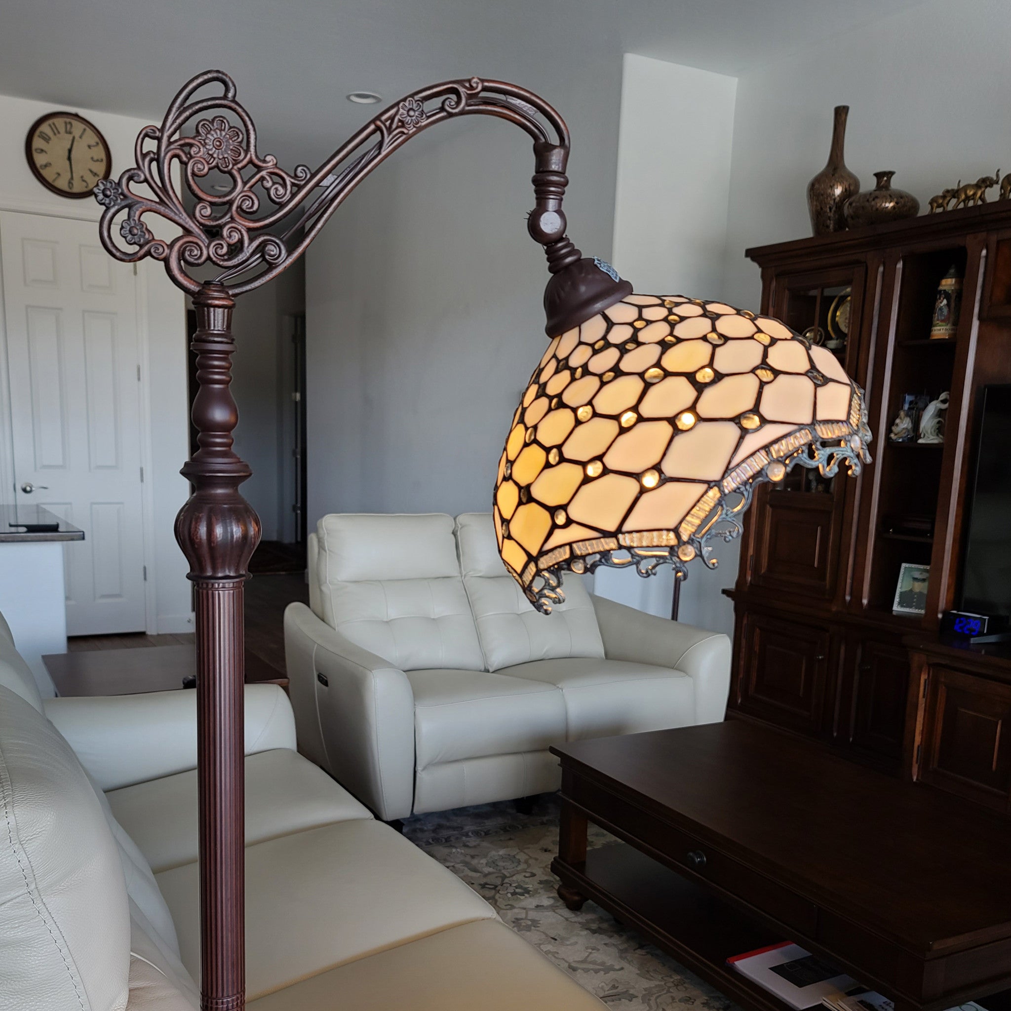 62" Brown And White Floor Lamp With White Glass Bowl Shade