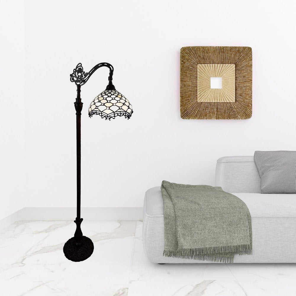 62" Brown And White Floor Lamp With White Glass Bowl Shade