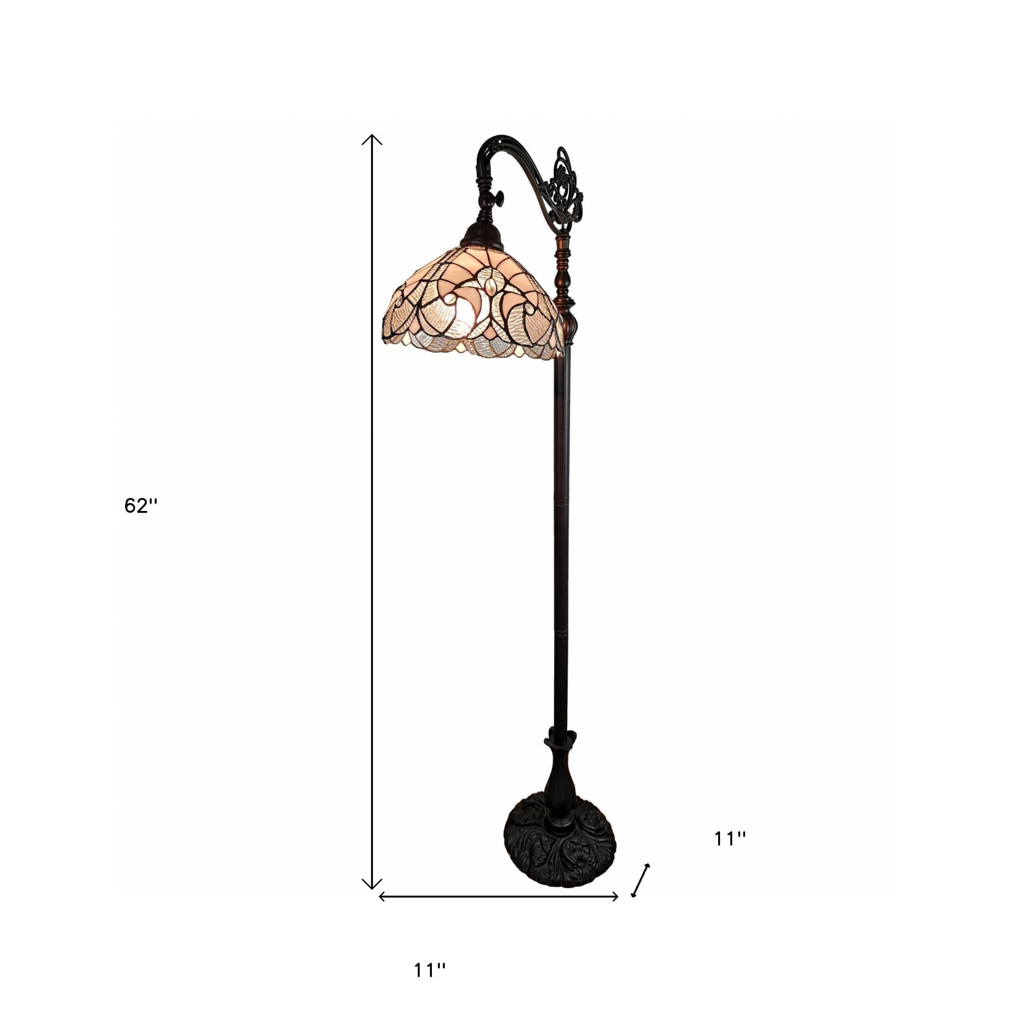 62" Brown And White Floor Lamp With White Glass Bowl Shade