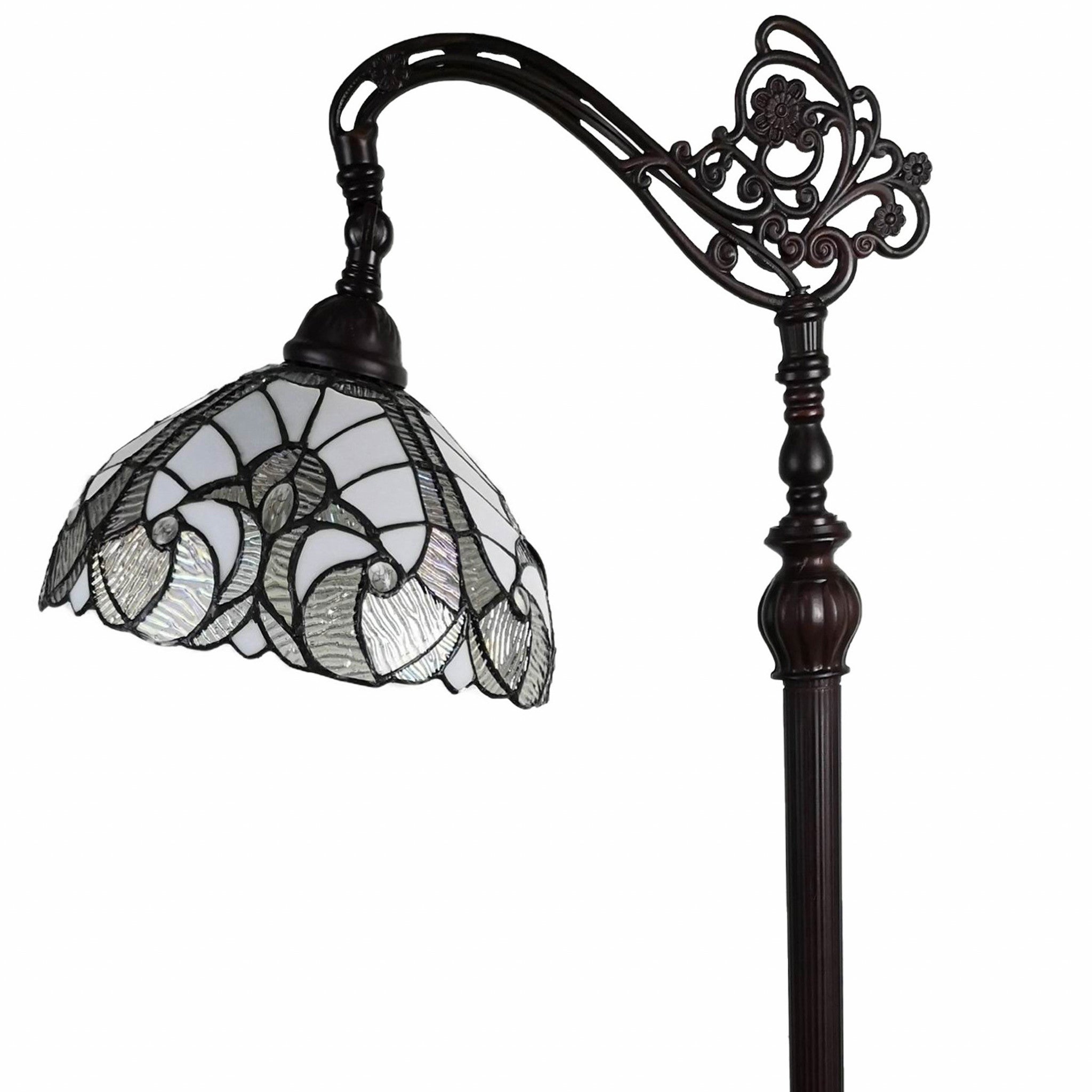 62" Brown And White Floor Lamp With White Glass Bowl Shade