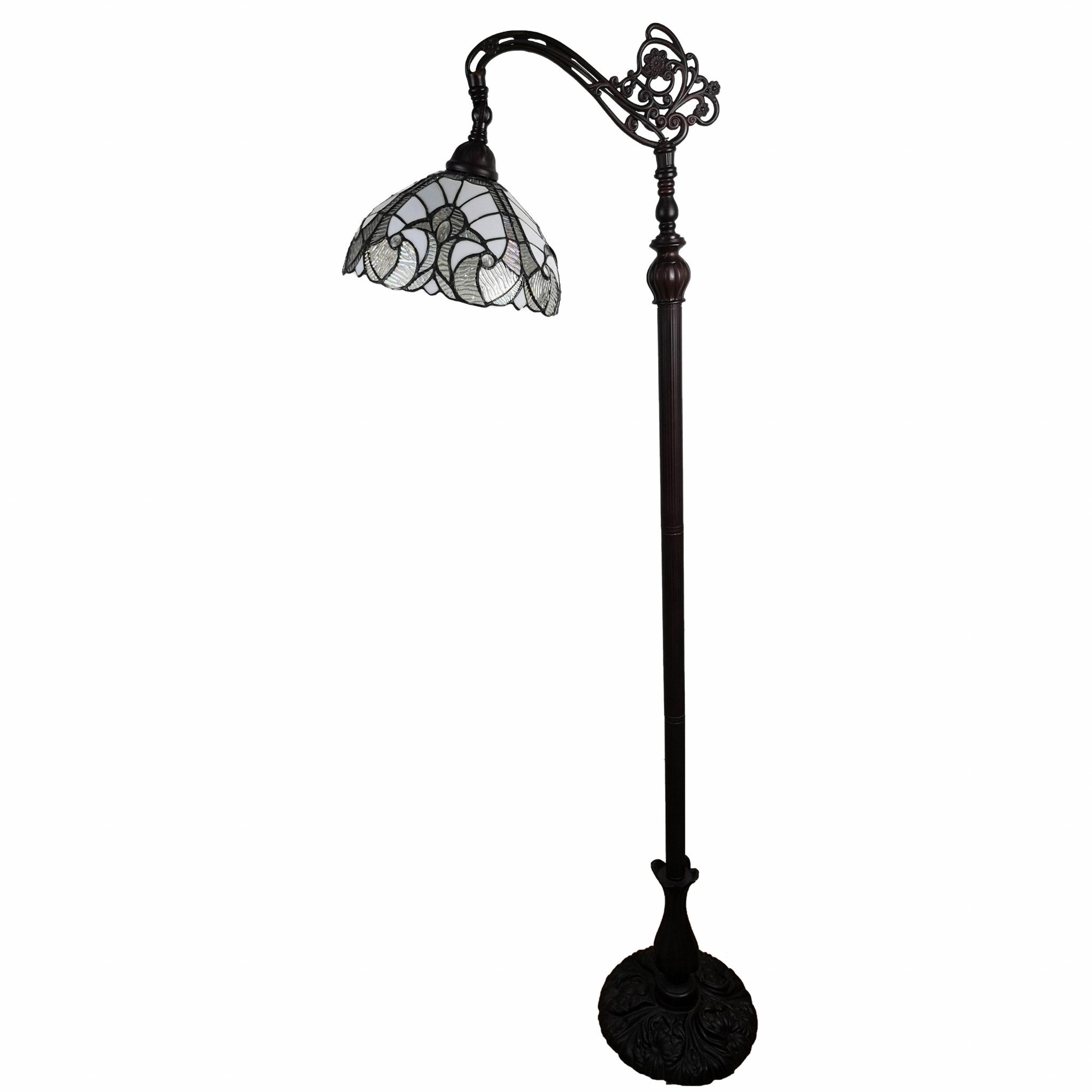 62" Brown And White Floor Lamp With White Glass Bowl Shade