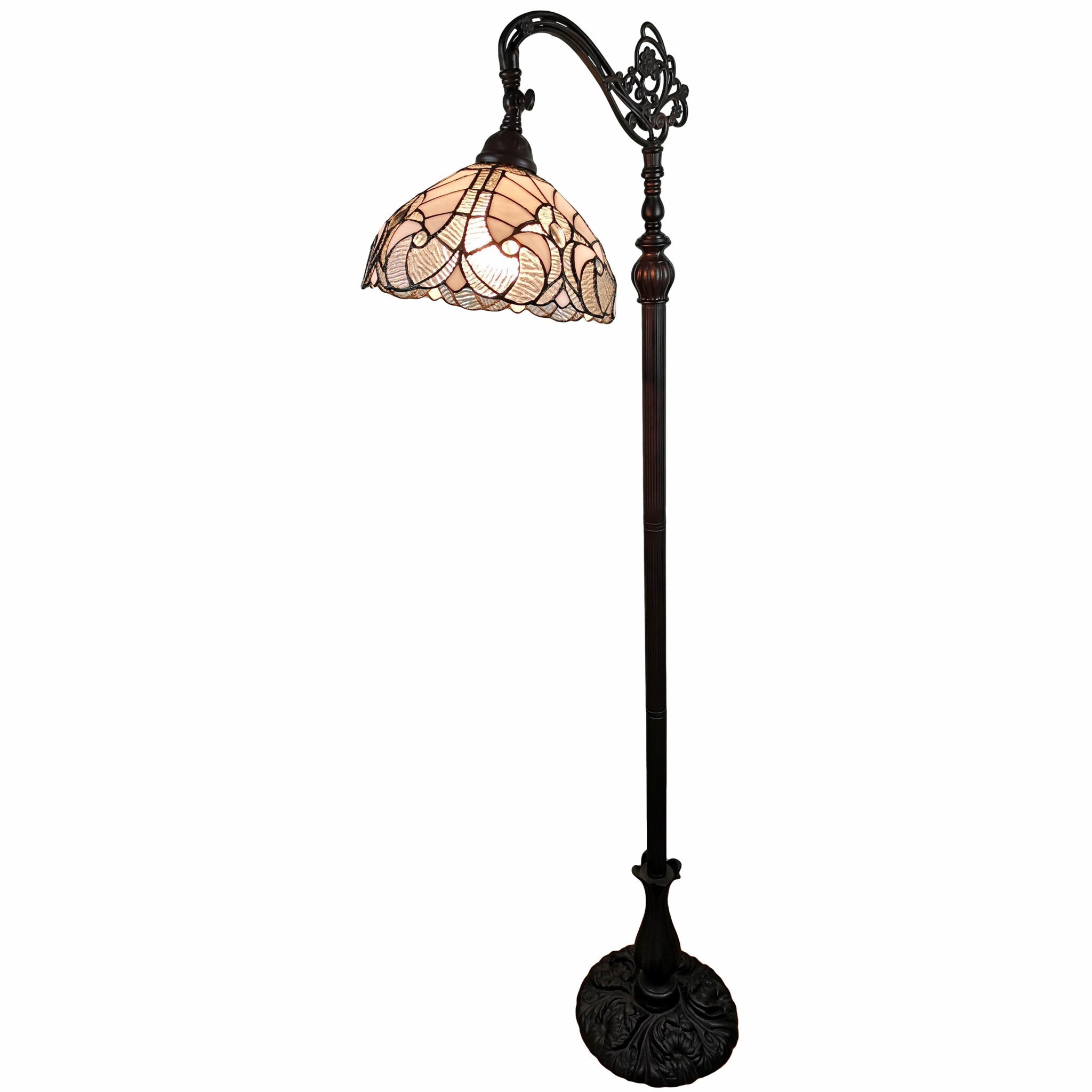 62" Brown Traditional Shaped Floor Lamp With White Stained Glass Bowl Shade