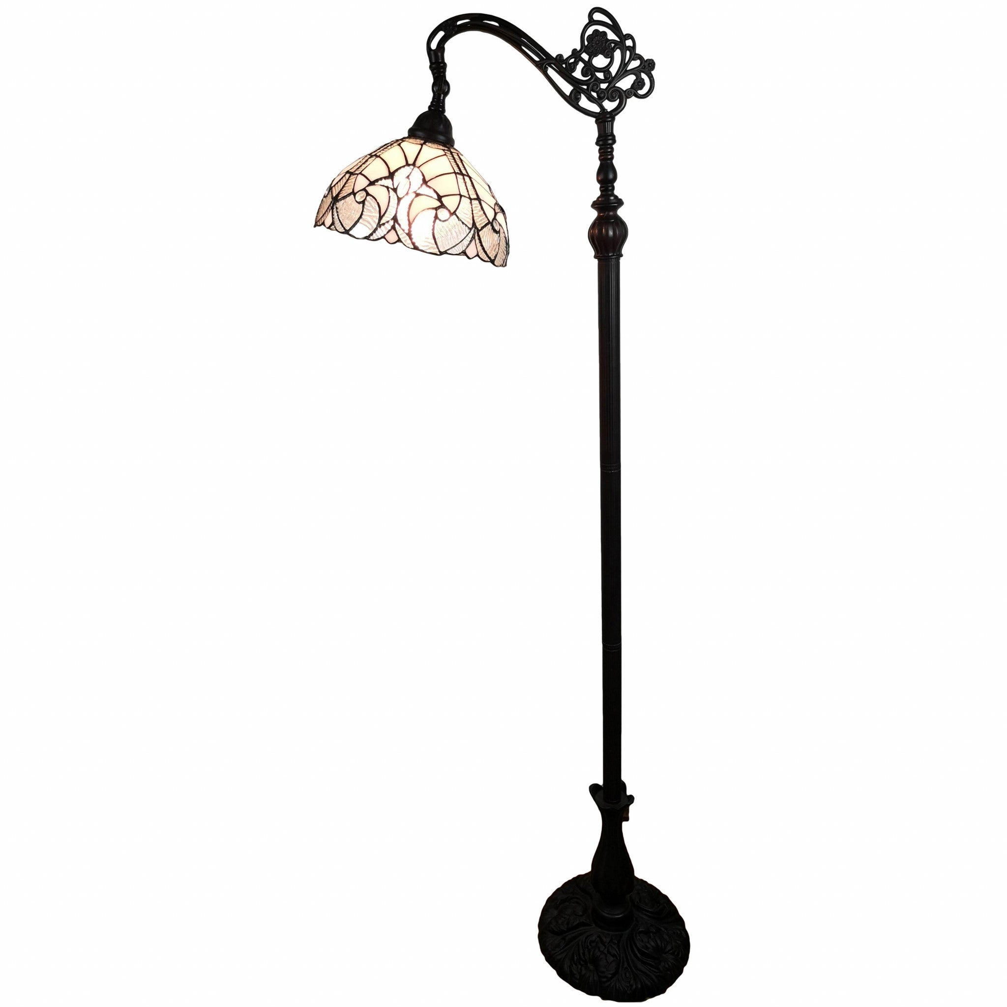 62" Brown Traditional Shaped Floor Lamp With White Stained Glass Bowl Shade